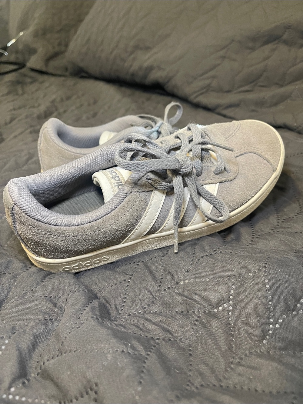 adidas Gray Suede Sneakers with White Stripes